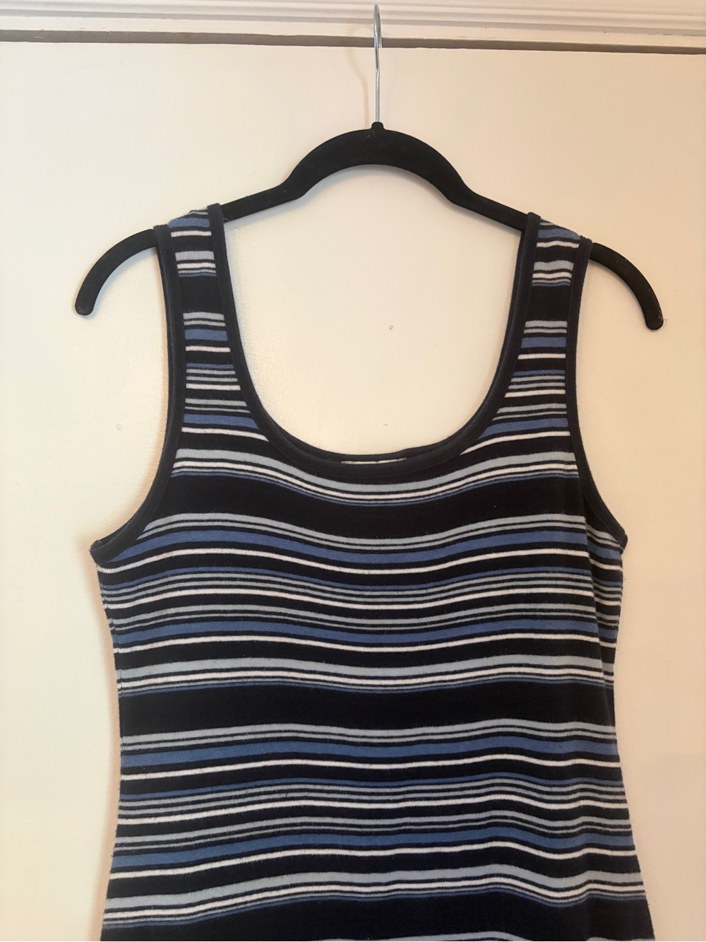 90s vintage Sleeveless Striped Maxi Dress - Navy/Gray - Picture 3 of 15